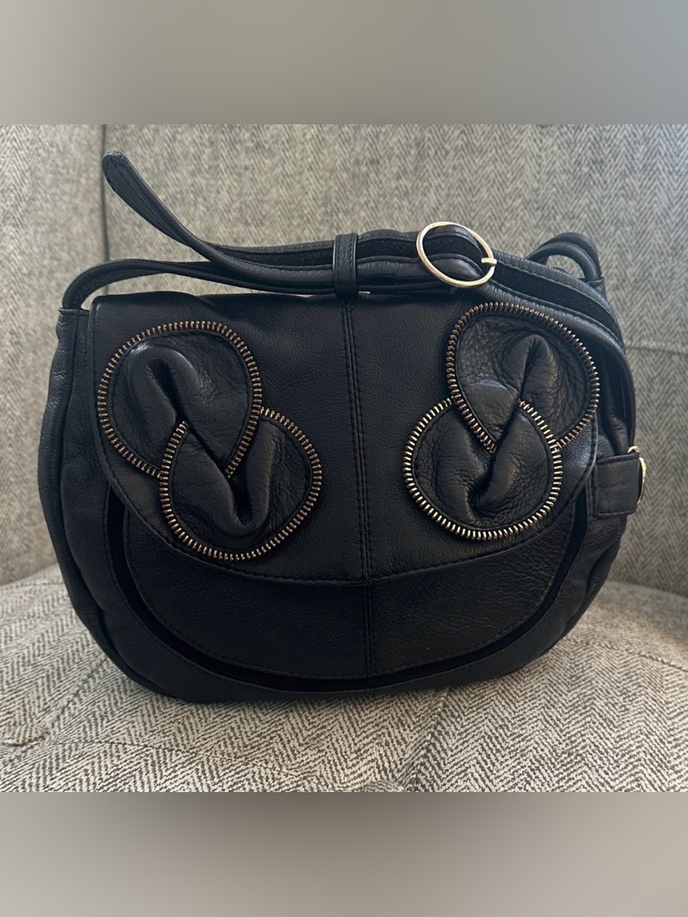 See By Chloe Black Leather Crossbody with Decorative Zip Rosettes